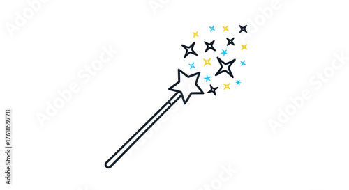 Magic Wand with Star and Sparkles Illustration.