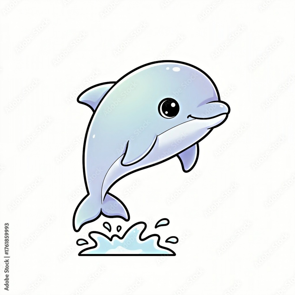 Obraz premium Cute pastel dolphin jumping, vector cartoon, white background