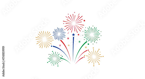 Vibrant Colorful Fireworks Illustration Exploding Celebrating Festive Events.
