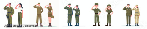 male and female soldiers standing in salute gesture