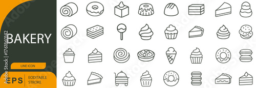Bakery Icon Set – Symbols of Sweet Treats, Pastry Goods, and Dessert Delights