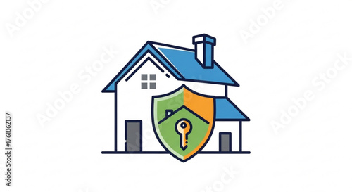 Home security system with shield and key, ensuring protection and safety for family and property
