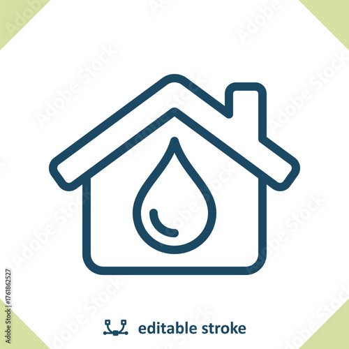 House Icon. Plumbing, Flood, Water Drop, Droplet