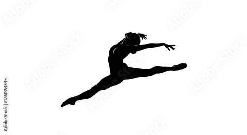 Dynamic silhouette of graceful dancer leaping and stretching with artistic flair, embodying strength and flexibility, ideal for fitness and wellness brands