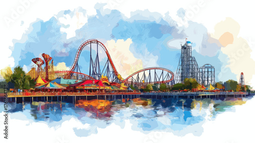 Cedar Point. Cedar Point hand drawn watercolor illustration