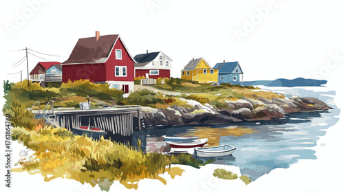 Fogo Island. Fogo Island hand drawn watercolor illustration