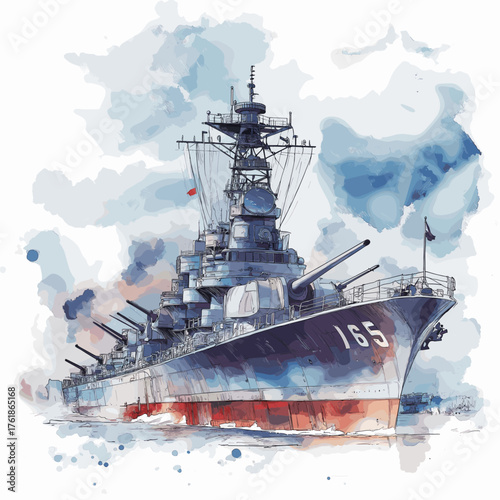 National WWII Museum. National WWII Museum hand drawn watercolor illustration