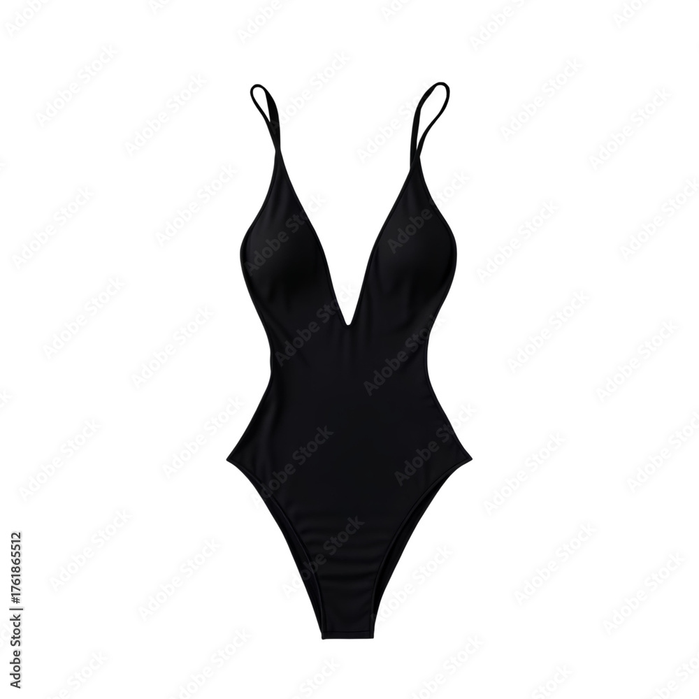 Fototapeta premium Photo of black one-piece swimsuit isolated on transparent background