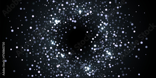 Silver light background with bokeh effect. White glittering lights on black background. Festive holiday shiny luxury backdrop. Abstract vector illustration.