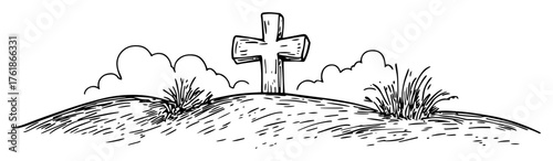 cross on hill religious easter symbol sketch vector