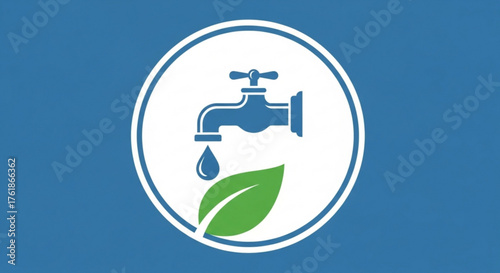 Illustration of a water tap with a leaf, symbolizing ecofriendly water usage and conservation