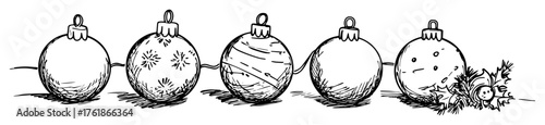 row of christmas ornaments decoration border sketch vector