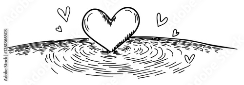 hand drawn heart with water ripples sketch isolated on white vector illustration