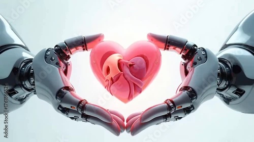  Robots with a Heart of Light
**Description:** A creative illustration of robotic hands making a glowing red heart, representing love, empathy, and emotion in the world of machines and AI