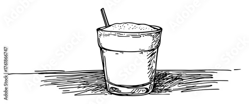 hand drawn smoothie glass with straw sketch isolated on white vector illustration