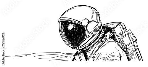 astronaut lying on moon surface sketch side view vector