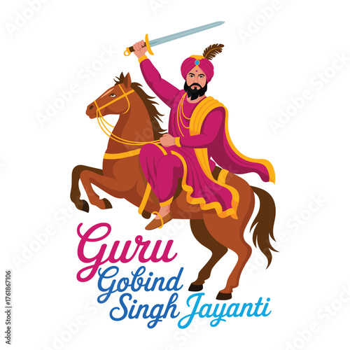 Elegant Guru Gobind Singh Jayanti Vector Illustration.