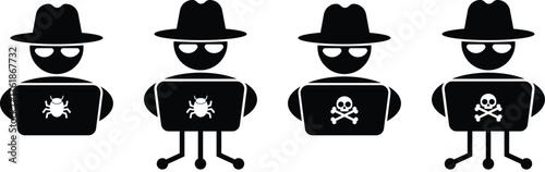 Hacker Icon Set - Cybersecurity and Malware Symbol Vector