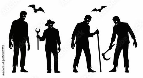 Silhouettes of a zombie procession with staggering figures perfect for eerie Halloween and horror themed designs.