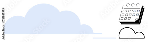 Large cloud with a calendar, representing cloud-based scheduling and storage. Ideal for data organization, time management, online services, digital transformation, productivity, workflow, simple