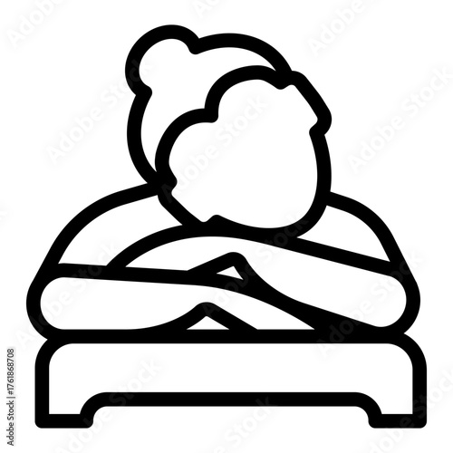 Masseur woman lying on therapy bed line icon, spa salon concept. Vector graphics. Girl waiting for massage therapy sign on white background, style icon mobile or web design