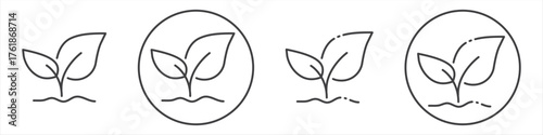 Agriculture linear icons set isolated on transparent background. Sprouting plant symbolizing growth, farming, sowing, and organic food production. Perfect for eco, farm, and crop design themes.