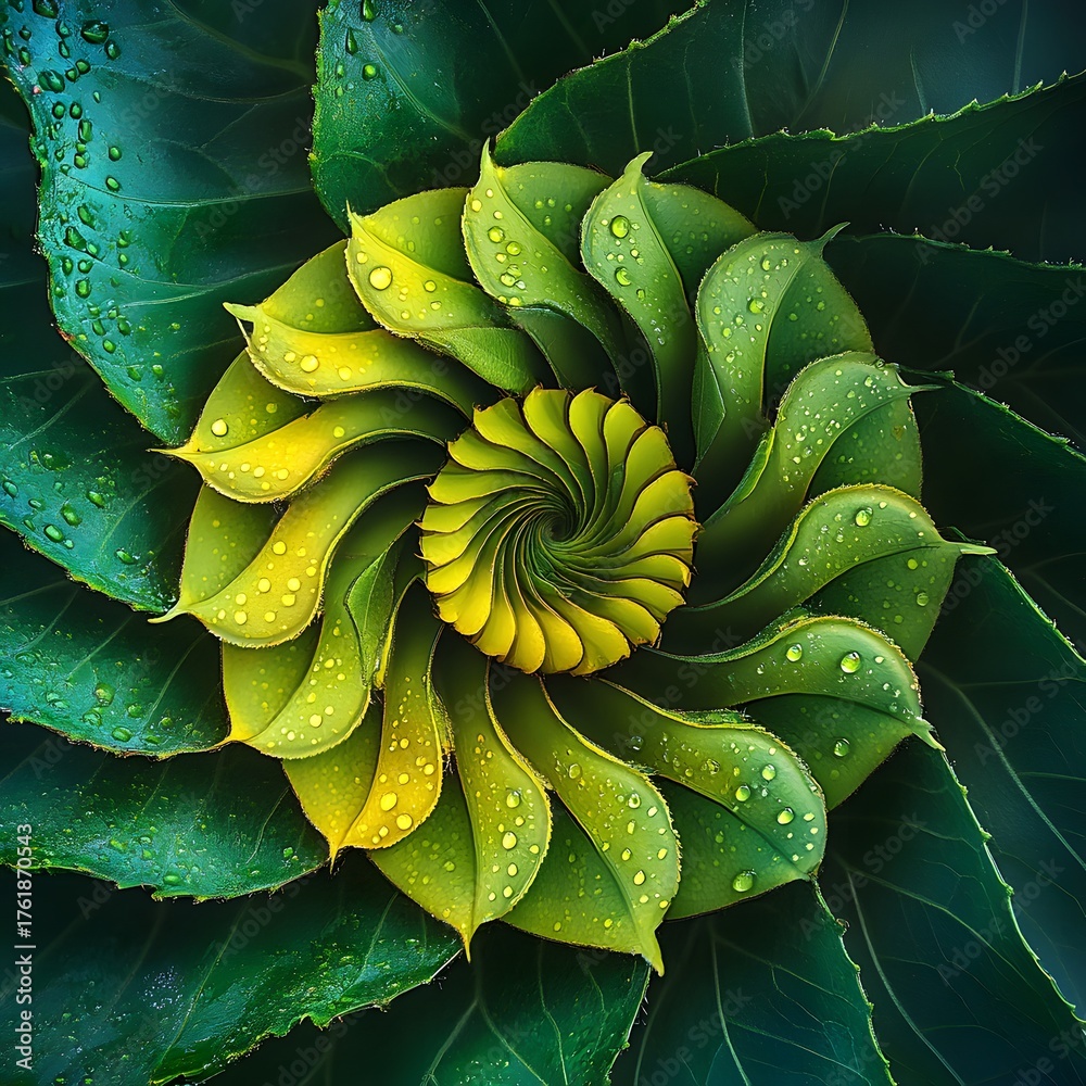Fototapeta premium Abstract spiral leaves forming a geometric natural pattern