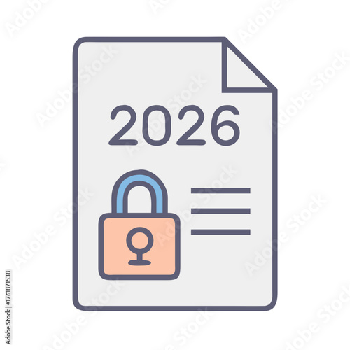 Document showing the year two thousand twenty six with a lock icon for security and privacy measures