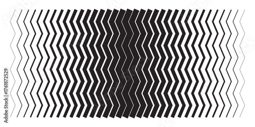 Zigzag stripe pattern with gradient thickness. Black and white chevron lines with optical illusion. Modern abstract geometric background. Digital vector illustration.