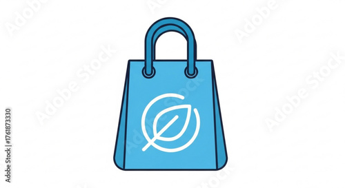 A blue shopping bag with a leaf logo, symbolizing ecoconscious purchasing and environmental responsibility
