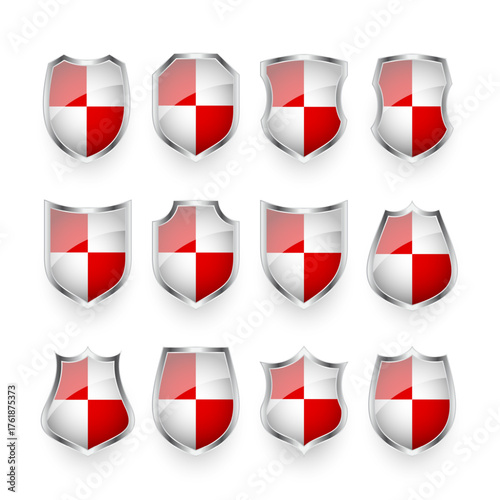 Free Download Glossy shields with red and black white. Security and protection concept. Cyber safety icons, internet privacy, web defense, digital data protection and antivirus themes. Vector illustration - GFXLoad