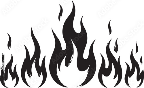 Bold black flame vector design on white background representing energy passion and intensity perfect for graphic elements