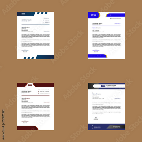Modern Letterhead Design in a Bundle of Four. Creative Layout Display for Promotions.