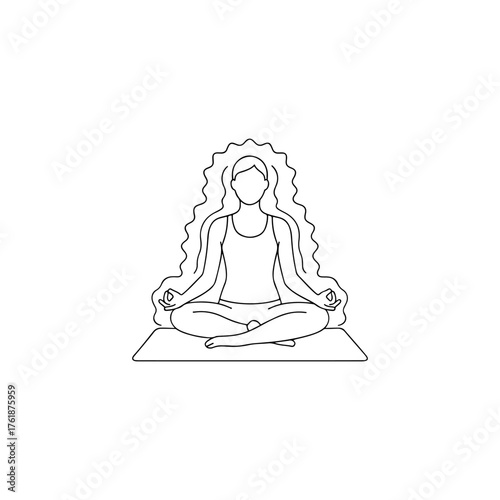 Meditating figure with flowing hair and intricate headdress