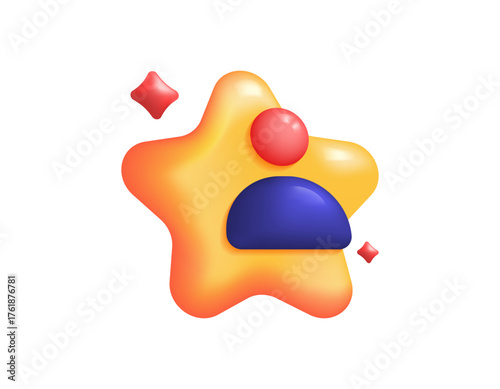 illustration of a gold star with an account symbol. Premium, exclusive, special membership, privilege, VIP, superstar concept. 3D style design. Element, symbol, white background.