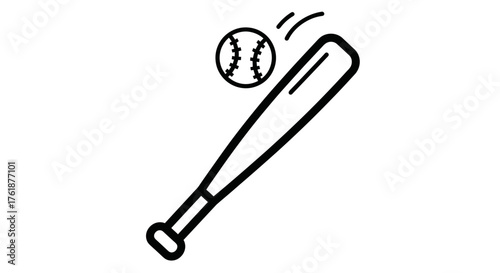 Simple Line Art Illustration of a Baseball Bat and Ball.