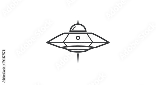 Simple Line Art Illustration of a Flying Saucer UFO.