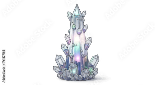 Sparkling Crystal Formation with Multiple Faceted Crystal Points.