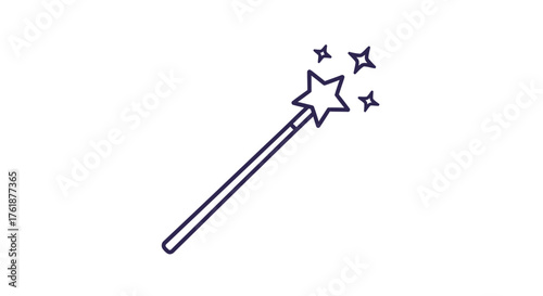 Simple Line Art Magic Wand with Star and Sparkles.