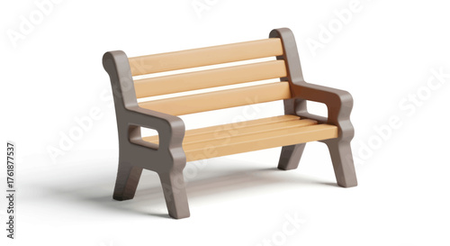A classic wooden park bench with grey metal frame.