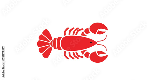 A stylized red lobster with prominent claws and segmented tail.