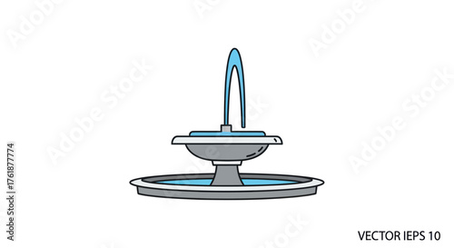 Simple Two-Tiered Fountain with Water Spout Gray and Blue.