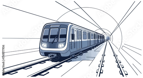 Modern Subway Train in Tunnel Urban Public Transport System.
