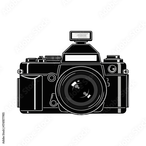 Vintage camera illustration for photography enthusiasts and retro design projects.