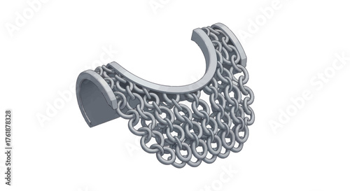 Detailed Silver Chainmail Armor Neck Protection Piece.