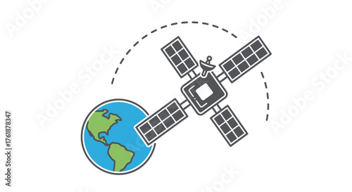 Vector Illustration of a Satellite Orbiting Earth.