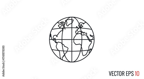 Simple Black and White Line Art Globe Illustration.