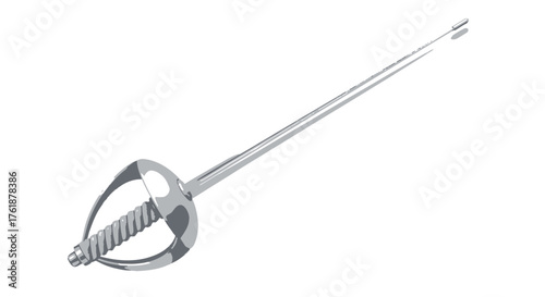 Elegant Silver Fencing Sword with Ornate Basket Hilt.