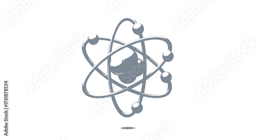Atom Symbol with Orbiting Electrons and Central Nucleus.