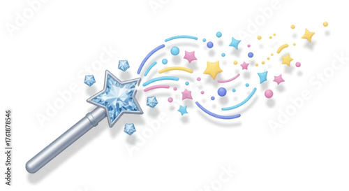 Sparkling Magic Wand with Colorful Stars and Swirling Trails.